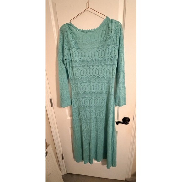 Spell Siesta Knit Dress Women’s Size M Teal Blue Crochet Midi 3/4 Sleeve - Picture 6 of 6